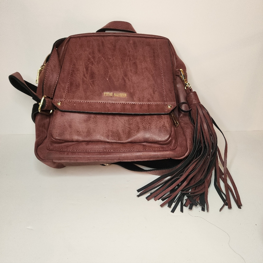 Steve Madden Mauve Backpack Purse Tassel Faux Leather Women - Picture 3 of 12